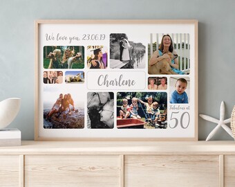 Personligt fotokollage för 50-årsdag | Fotokollage | Väggkonst för foton | Milstolpefödelsedag | 50-årsdag
