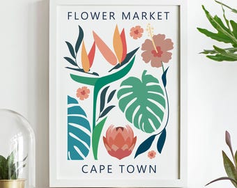 Stampa del mercato dei fiori di Città del Capo, arte floreale, arte murale astratta, decorazione della parete della camera da letto