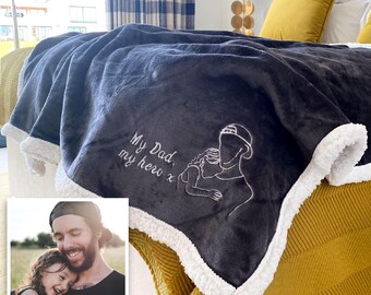 Manta Sherpa Carvão com Foto Bordada Personalizada | Manta Quente e Aconchegante | Cobertor Personalizado | Manta Personalizada