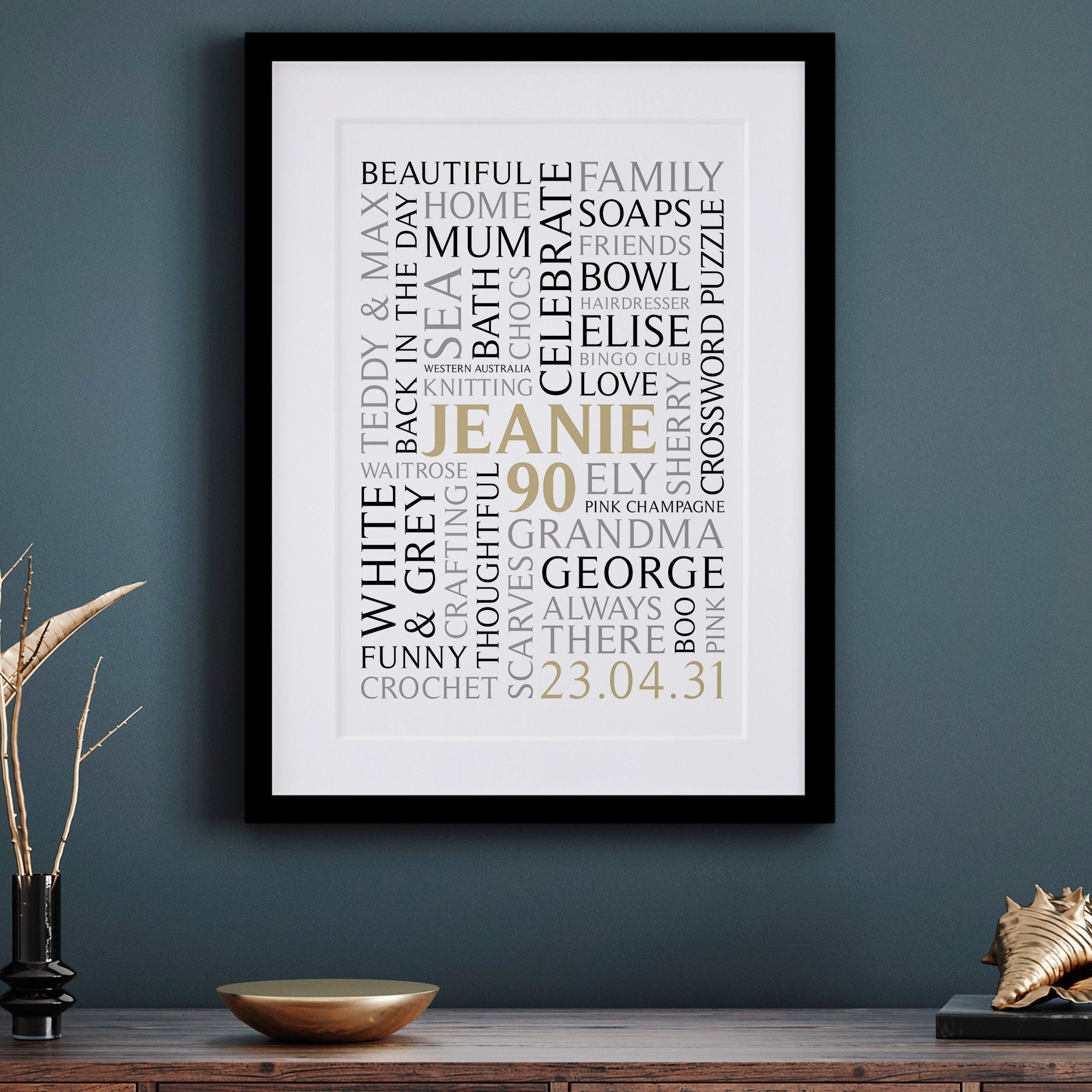 Details about   Personalised 90th Birthday Gifts For Her Word Art Nanny Any Name Number Print 
