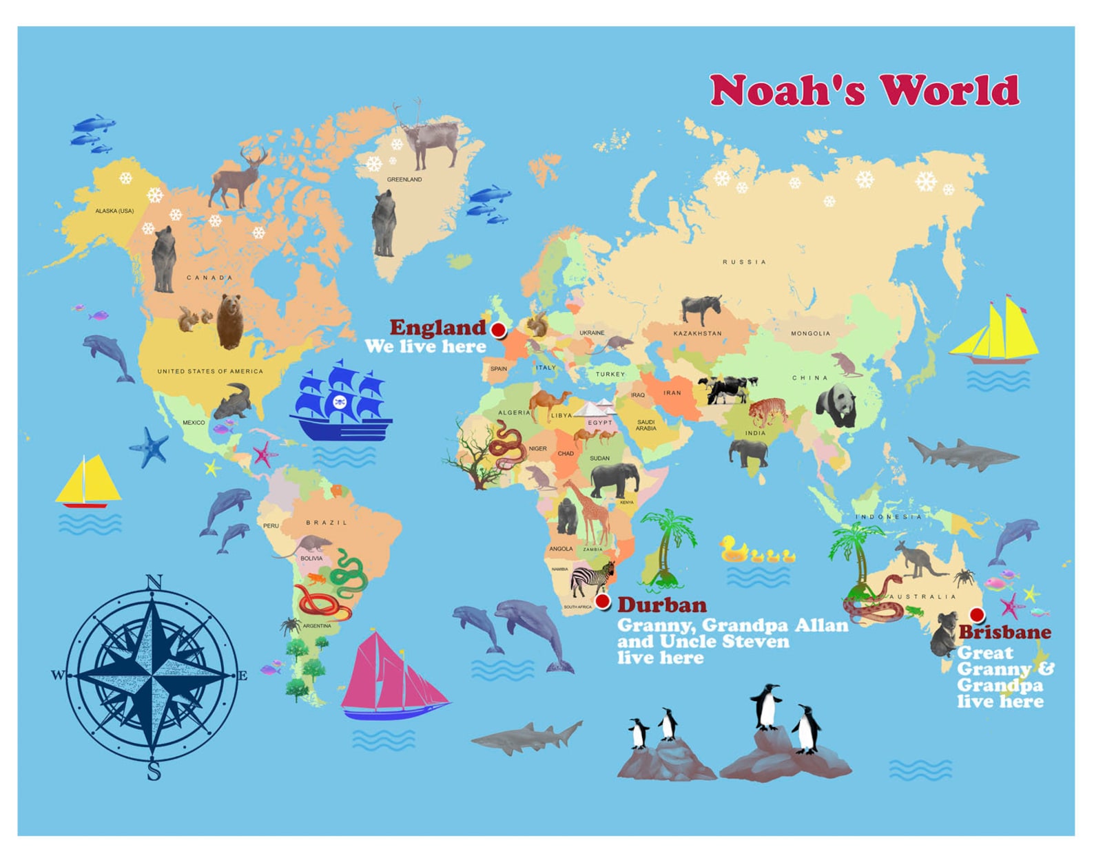 Personalised Child's World Map Digital File - Etsy