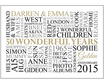 Personalised Golden Anniversary Word Art Digital File