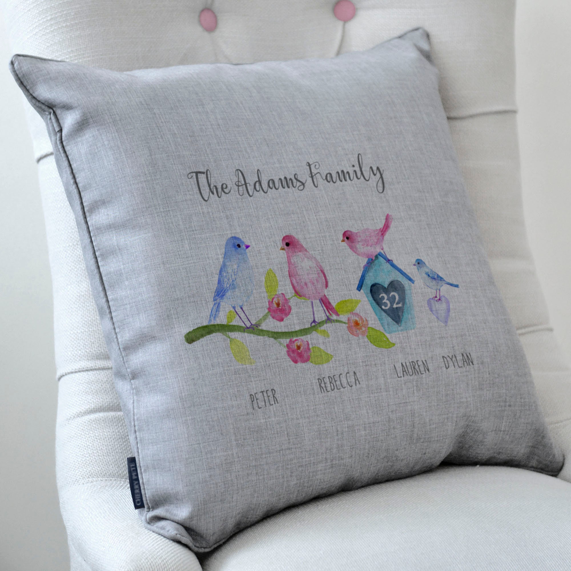 Personalised Birdie Family Cushion