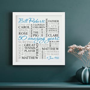 Personalised 50th Birthday Square Word Art | Word Cloud | Typographic Art | Milestone Birthday | 50th Birthday