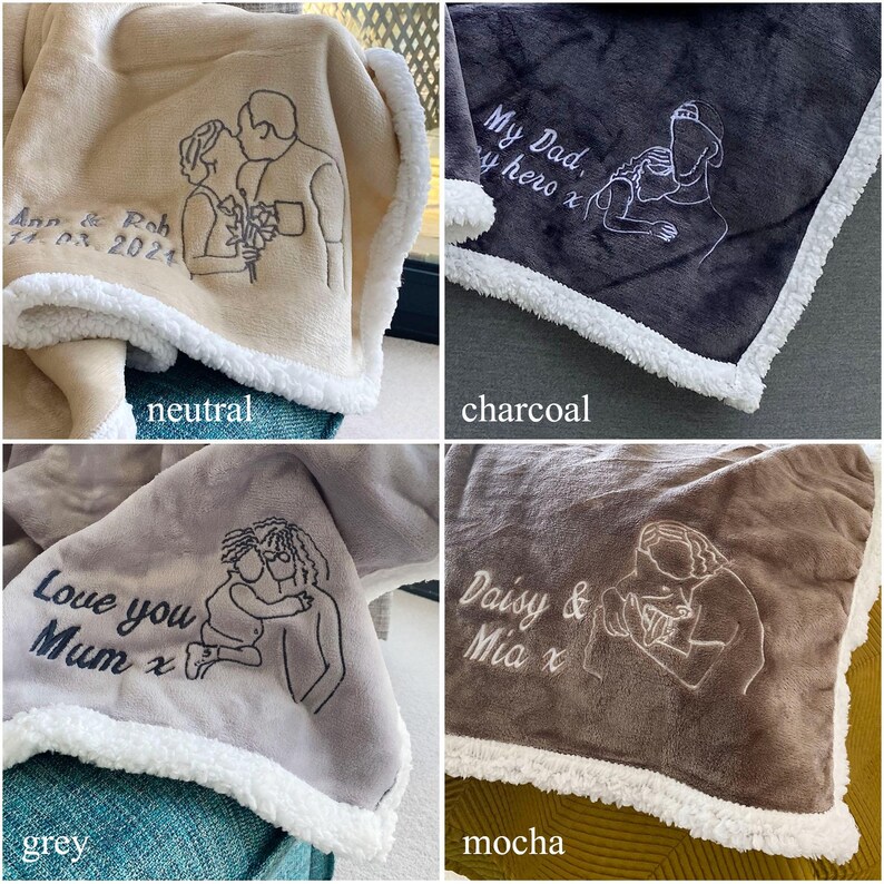 Manta Sherpa Cinza Personalizada com Foto Bordada | Manta Quente e Aconchegante | Cobertor Personalizado | Manta Personalizada imagem 3