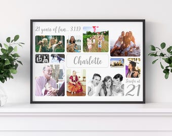 Personalisierte 21. Geburtstags-Foto-Collage | Foto-Collage | Foto Wand Kunst | Meilenstein Geburtstag | 21. Geburtstag