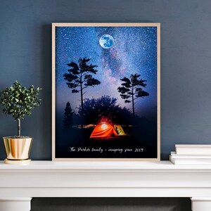 Personalisierte Familie Camper Kunstwerk | Zelten | Familien Kunst | Sternenhimmel