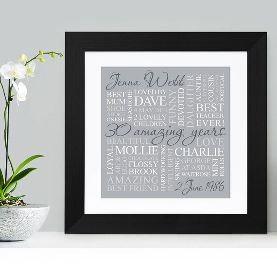 Personalised 30th Birthday Square Word Art Etsy