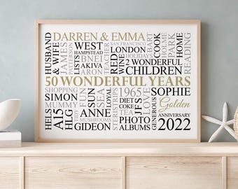 Personalised Golden Anniversary Word Art | Word Cloud | Typographic Art | Wordle | Golden Wedding Anniversary Gift