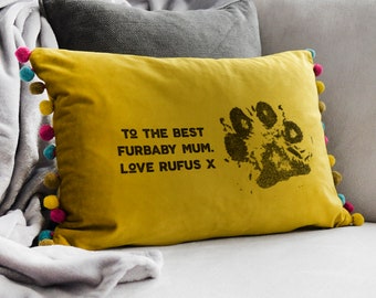 Personalised Pet Paw Print Mother's Day Velvet Cushion