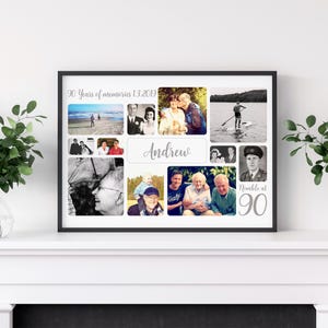 Personalisierte 90er Geburtstag Foto-Collage | Foto-Collage | Foto Wand Kunst | Meilenstein Geburtstag | 90er Geburtstag
