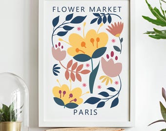 Paris Flower Market Print, Flower Art, Abstract Wall Art, Bedroom Wall Décor