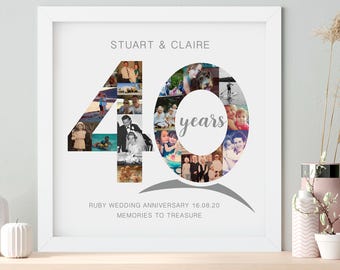Personalised Ruby Wedding Anniversary Collage | Wedding Anniversary Gift |  Ruby Wedding Anniversary | Photo Montage | 40 Years