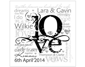 Personalised Wedding or Engagement LOVE Art Digital File