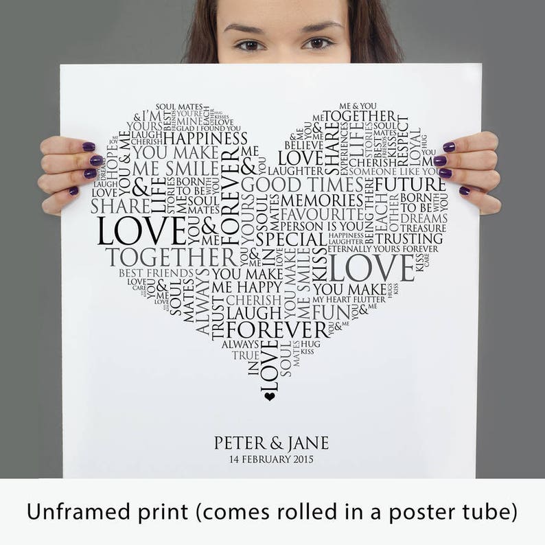 Personalised Heart Word Art Print Etsy