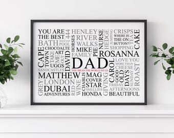 Dad's Favourites Word Art Print | Word Cloud | Typographic Art | Wordle | Father's Day Word Art | Gift For Dad