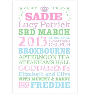 Personalised Christening Word Art Digital File