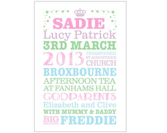 Personalised Christening Word Art Digital File