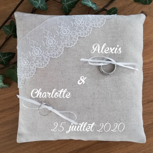 Coussin personnalisé de porteur des anneaux, ring bearer pillow alliances, coussin mariage, support de bague, coussin sur mesure