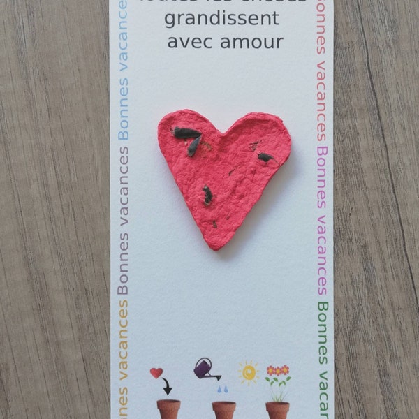 carte merci maitresse coeur à planter papier ensemencé fleur