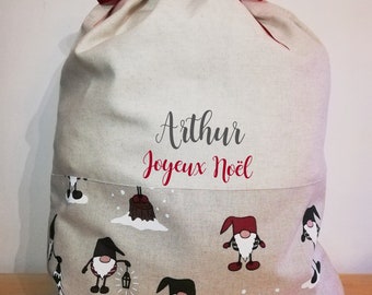 Sac De Noël Personnalisable Au Prénom De L'enfant - 100% Coton Avec Cordon, Plusieurs Tailles XL L M S XS