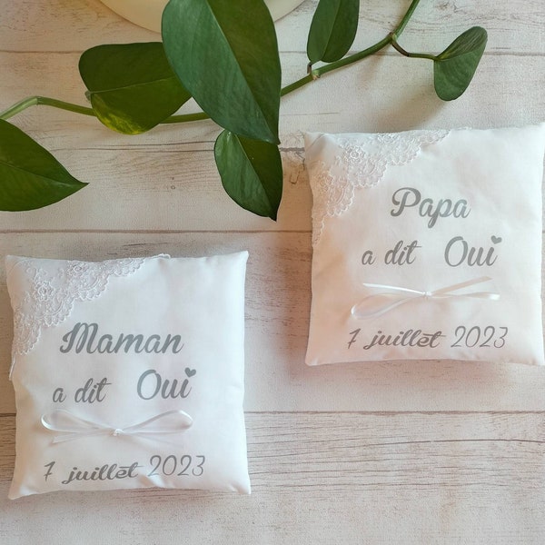 duo Coussins personnalisé de porteur des anneaux, ring bearer pillow alliances, coussin mariage, support de bague, coussin sur mesure