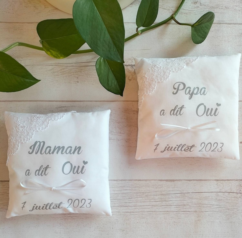 duo Coussins personnalisé de porteur des anneaux, ring bearer pillow alliances, coussin mariage, support de bague, coussin sur mesure image 1