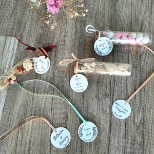 Etiquettes avec ruban personnalisées 3,5 cm mariage baptême EVJF  communion anniversaire cadeau