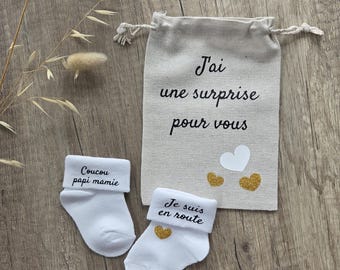 Chaussettes Bébé Personnalisées -  Annonce Grand-Mère, Futur Papa, Tata - Idée Cadeau Annonce Grossesse