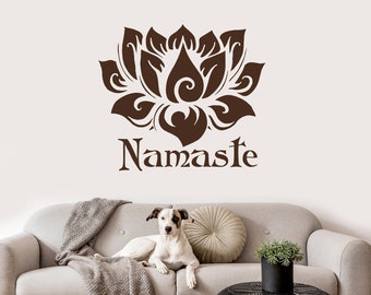 Lotus Wall Decal, Namaste Decal, Bohemian Wall Decor, Lotus Home Decor, Boho Sticker, Bedroom Decal, Moroccan Pattern, Yoga Studio Decor S45