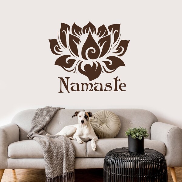 Lotus Wall Decal, Namaste Decal, Bohemian Wall Decor, Lotus Home Decor, Boho Sticker, Bedroom Decal, Moroccan Pattern, Yoga Studio Decor S45