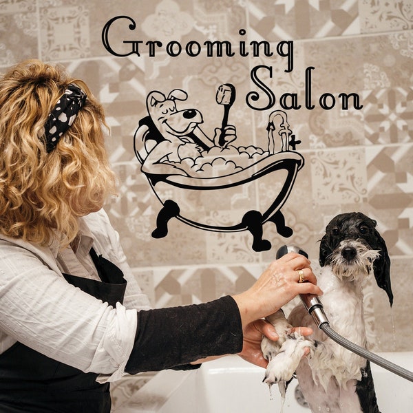 Grooming Salon Wall Decal, Dog Grooming Logo Sticker, Personalize  Grooming Salon Decals for Wall Shop Window, Store Front