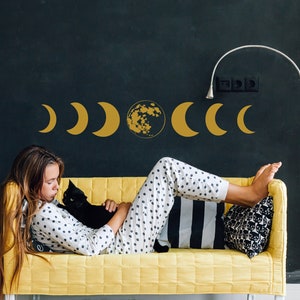 Moon Phases Wall Decal - Moon Cycle Decals - New Moon Vinyl - Astronomy Sticker - Full Moon Decal - Modern Wall Art - Bedroom Wall Decor S81