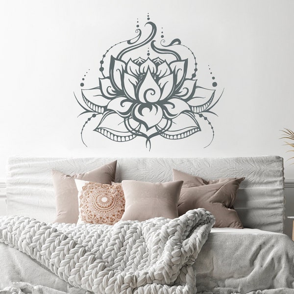 Lotus Wall Decal, Home Yoga Studio Wall Decor, Lotus FLower VInyl Sticker, Bohemian Bedroom Decals, Living Room Decal, Above Bed