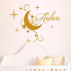 Boy Name Wall Decal Baby Nursery, Wall Decal Custom Name Bedroom, Vinyl Decal Moon Stars Stickers, Twinkle Stars Decor Above The Crib