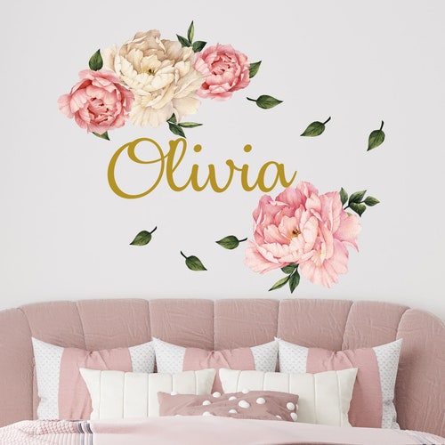 Baby Name Wall Decal Nursery. Flowers Wall Sticker Girl Etsy