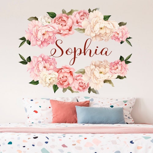Baby Name Wall Decal Nursery. Flowers Wall Sticker Girl Etsy