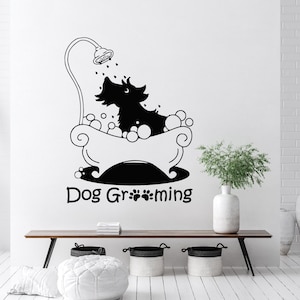 Dog Grooming Wall Decal, Custom Dog Grooming Salon Logo Vinyl Sticker, Personalize Pet Shop Decal, Animal Interior Decor