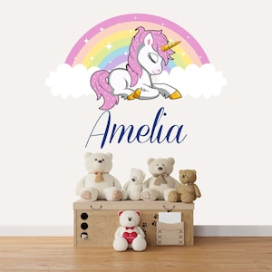 Personalized Rainbow Wall Decal for Girl Bedroom, Unicorn Wall Sticker for Nursery, Baby Girl Name Stickers, Playroom Decoration