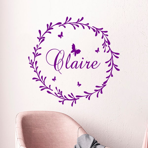 Name Wall Decal, Personalized Name Decals, Rustic Nursery Decal, Girl Name Stickers, Butterfly Vinyl Decor, Baby Girl Bedroom Decor S32