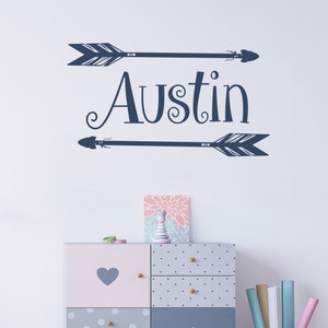 Personalized Name Wall Decal - Boho Nursery Decor - Boy Name Wall Decal - Tribal Arrow Stickers - Playroom Decor - Kids Bedroom Decal S60