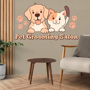 Pet Salon Wall Decals, Custom Company Name Dog Cat Wall Sticker, Grooming Salon Vinyl Decal, Pet Shop Decoration, Cats and Dogs Stickers