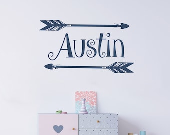 Gepersonaliseerde muursticker naam - Decor boho kinderkamer - muursticker jongensnaam - tribal pijlstickers - decor speelkamer - sticker kinderkamer S60