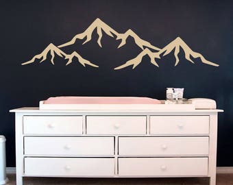 Mountain Wall Decal Baby Nursery, Large Mountains Vinyl Sticker Kids Play Room, Man Cave Woodland Decor Accent Toddler Boy, Wall Decor Dorm