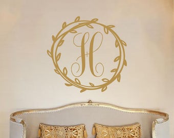 Monogram Vinyl Decal Monogram Wall Decal Initial Art Rusric Home Decor Vinyl Wall Decal Personalized Decal Initial Family Decor S54