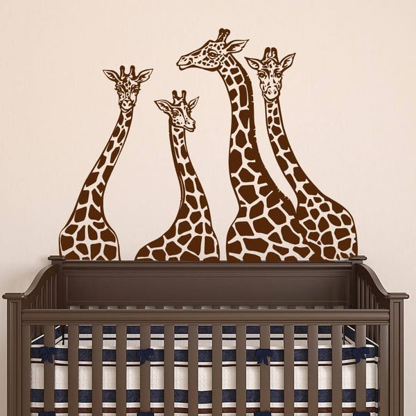 Giraffe Wall Decals Kids Room, Large Giraffe Family Decal Nursery, Safari Bedroom Boy Girl Deco, Africa Playroom Sticker, Animal Decal S50