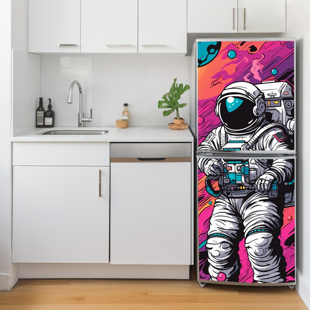 Spaceman Fridge Wrap Vinyl, Colorful Graffiti Style Refrigerator Wraps ...