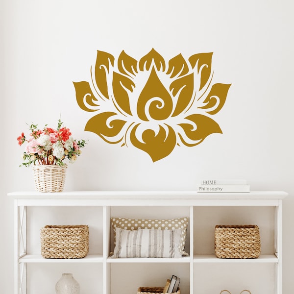 Lotus Wall Decal, Large Lotus Flower Sticker Bedroom, Home Yoga Studio Wall Decor, Living Room Accent Decal above Sofa, Bed S44