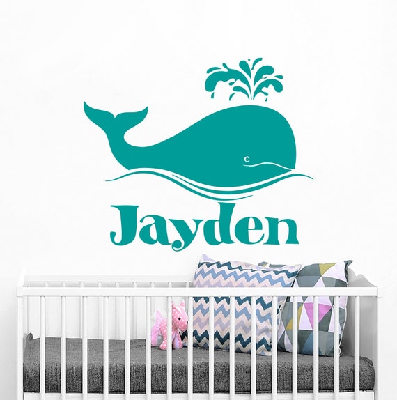 wall stickers custom name whale colour large kids baby vinyl decal decor Nursery