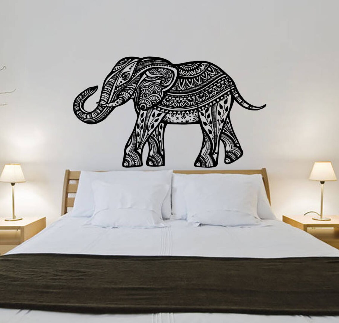 Elephant Wall Decal Boho Decals Indian Boho Bedding Home Decor Etsy